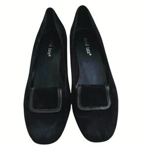 David Tate Heritage Black Suede Pumps Size 9N Narrow Block Heel
